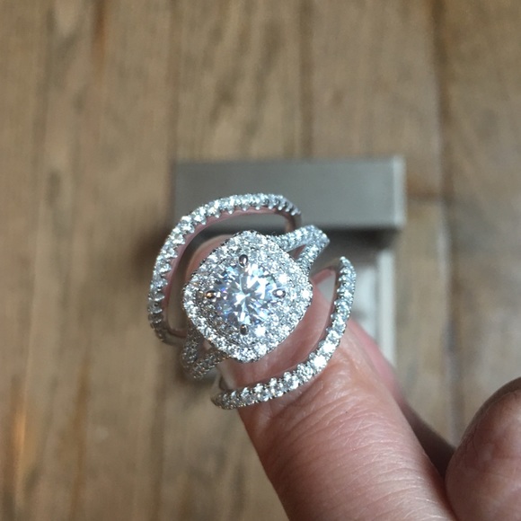 Jewelry - 3pcs Solid 925 Silver Engagement Ring Wedding Band